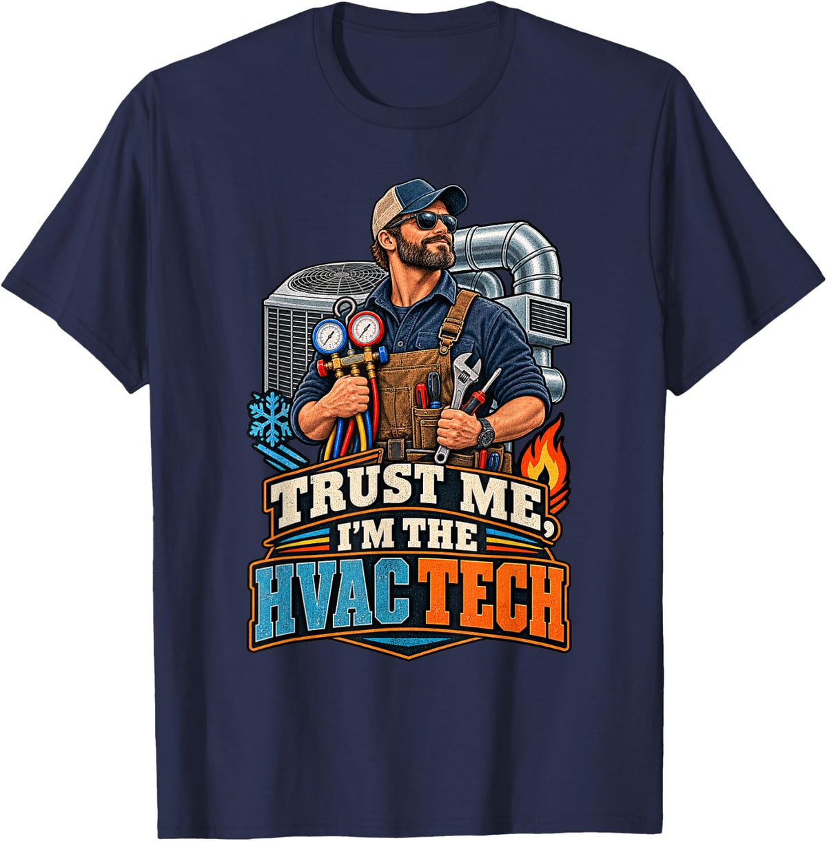 Funny HVAC Technician Heating Cooling Tech T-Shirt - Navy Blue
