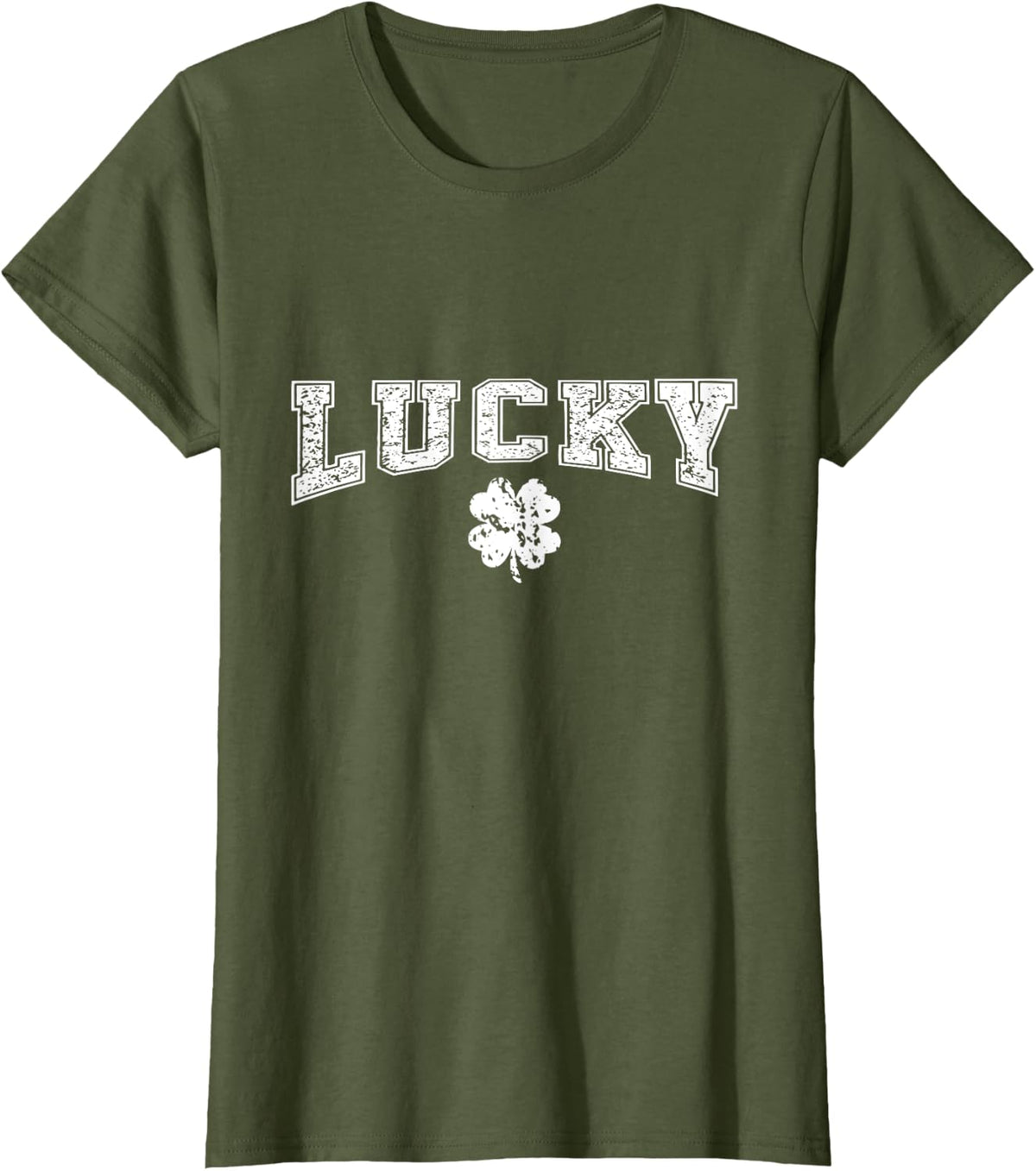 Lucky Distressed Vintage St Patricks Day T-Shirt - Olive Green