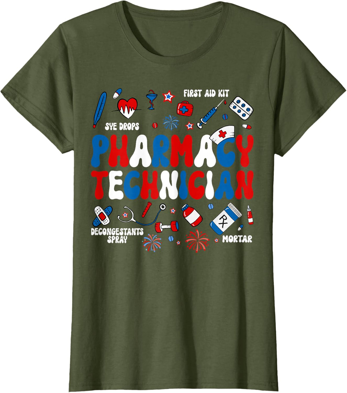 Pharmacy Technician - Certified Pharmacist Easter Bunny T-Shirt - Olive Green