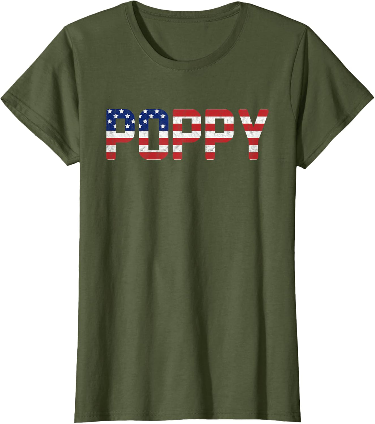 USA Patriotic Poppy American Flag Design 4th of July Poppy T-Shirt - Olive Green