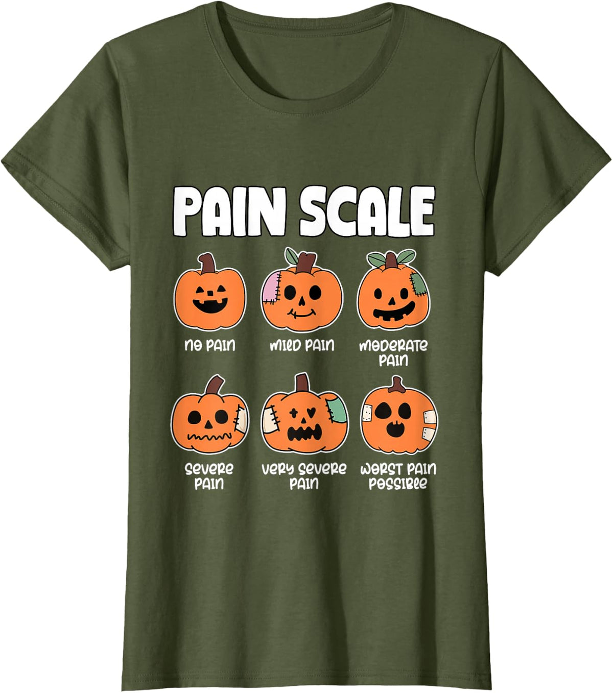 Nurse Halloween RN Nursing School CNA Pain Scale Pumpkin T-Shirt - Olive Green