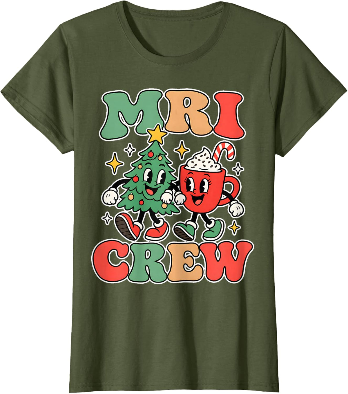 Retro MRI Tech Crew Christmas Radiology Xmas Holiday T-Shirt - Olive Green
