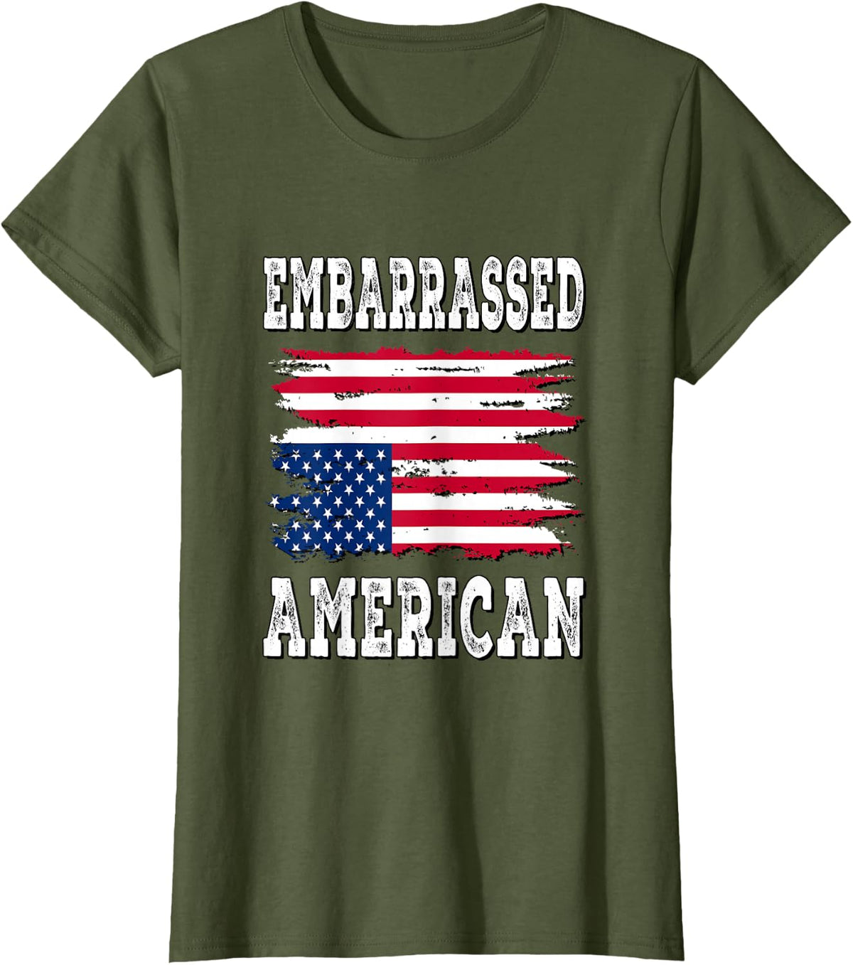 Embarrassed American - Distressed T-Shirt - Olive Green