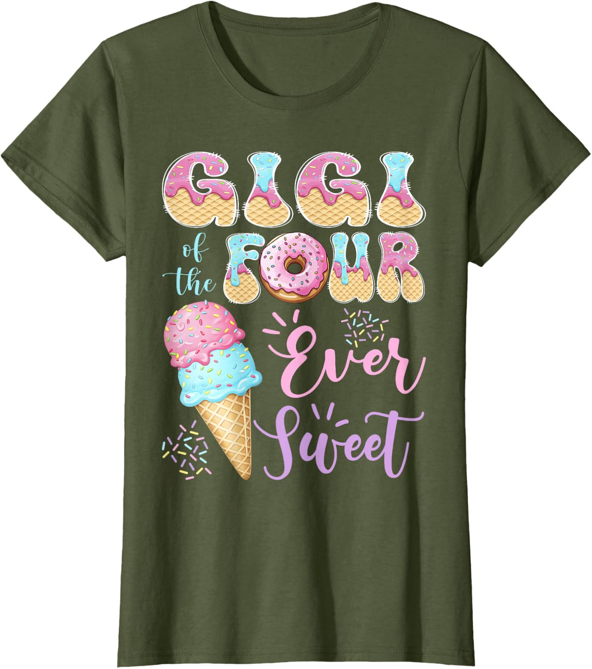 Gigi of The Four Ever Sweet Ice Cream 4th Birthday T-Shirt - Olive Green