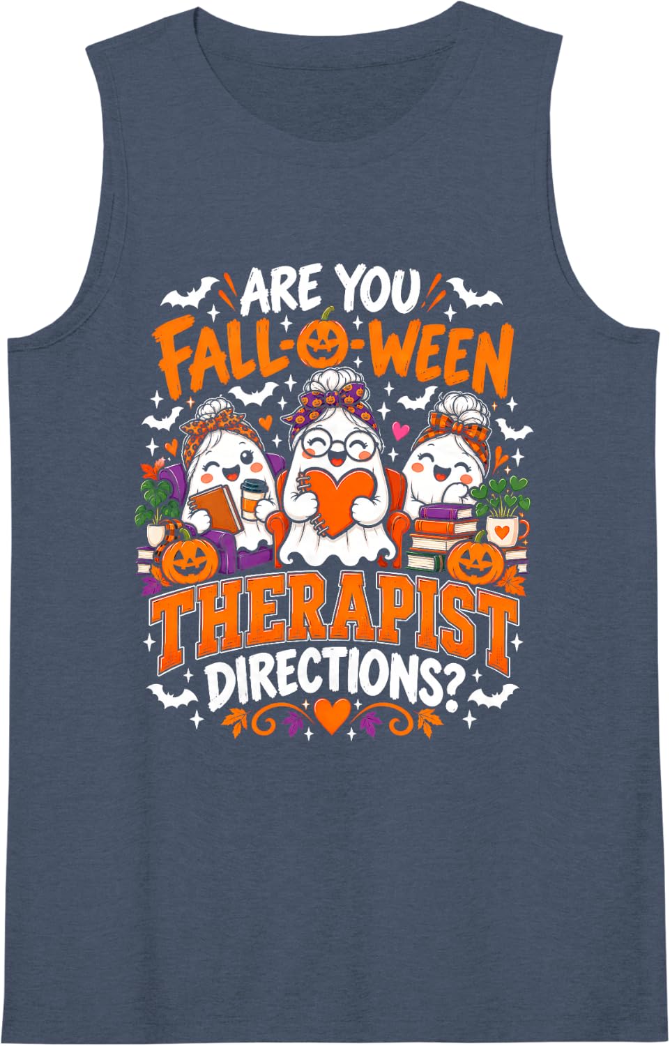 Women's Fall-O-WEEN Therapist Halloween Funny Therapist Sleeveless Tank Top - Navy Blue
