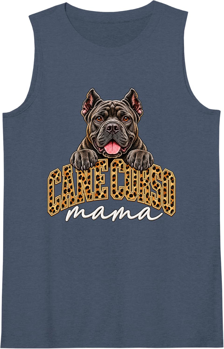 Women's Cane Corso Mama Varsity Leopard, Dog Mom, Mastiff Mom Gift Sleeveless Tank Top - Navy Blue