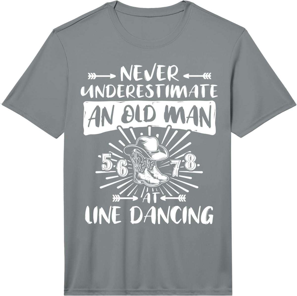 Men's Line Dancing Never Underestimate Old Man Line Dance Performance T-Shirt - Slate Grey
