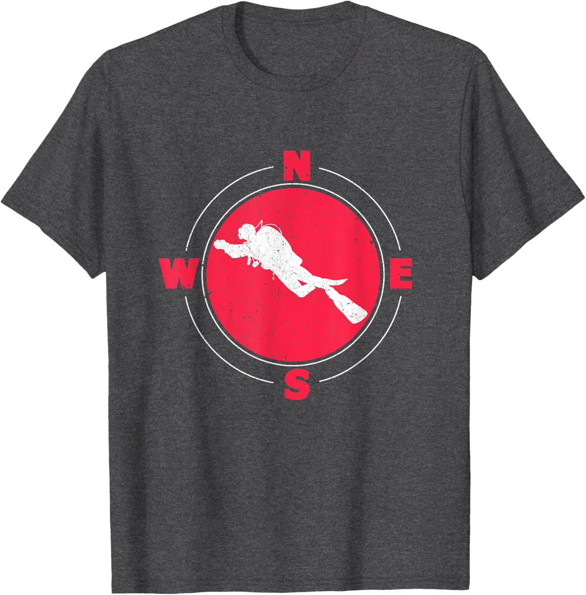 Red White Diving Flag Underwater Scuba Diver Compass T-Shirt - Dark Heather Grey