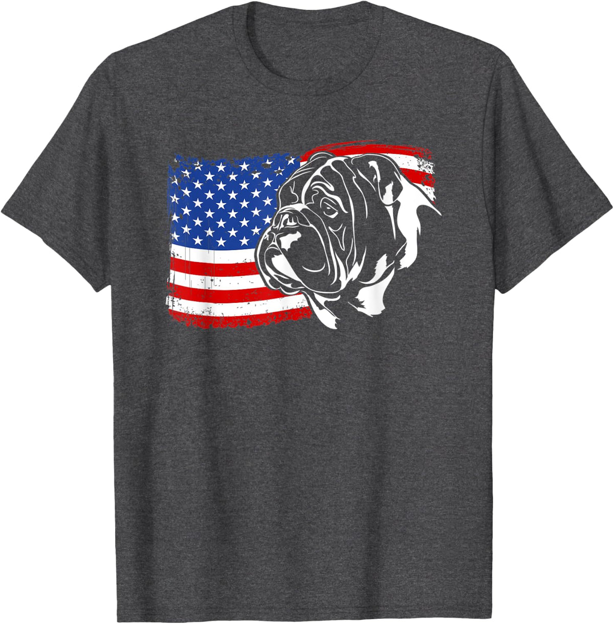 Funny Proud English Bulldog American Flag patriotic dog gift T-Shirt - Dark Heather Grey