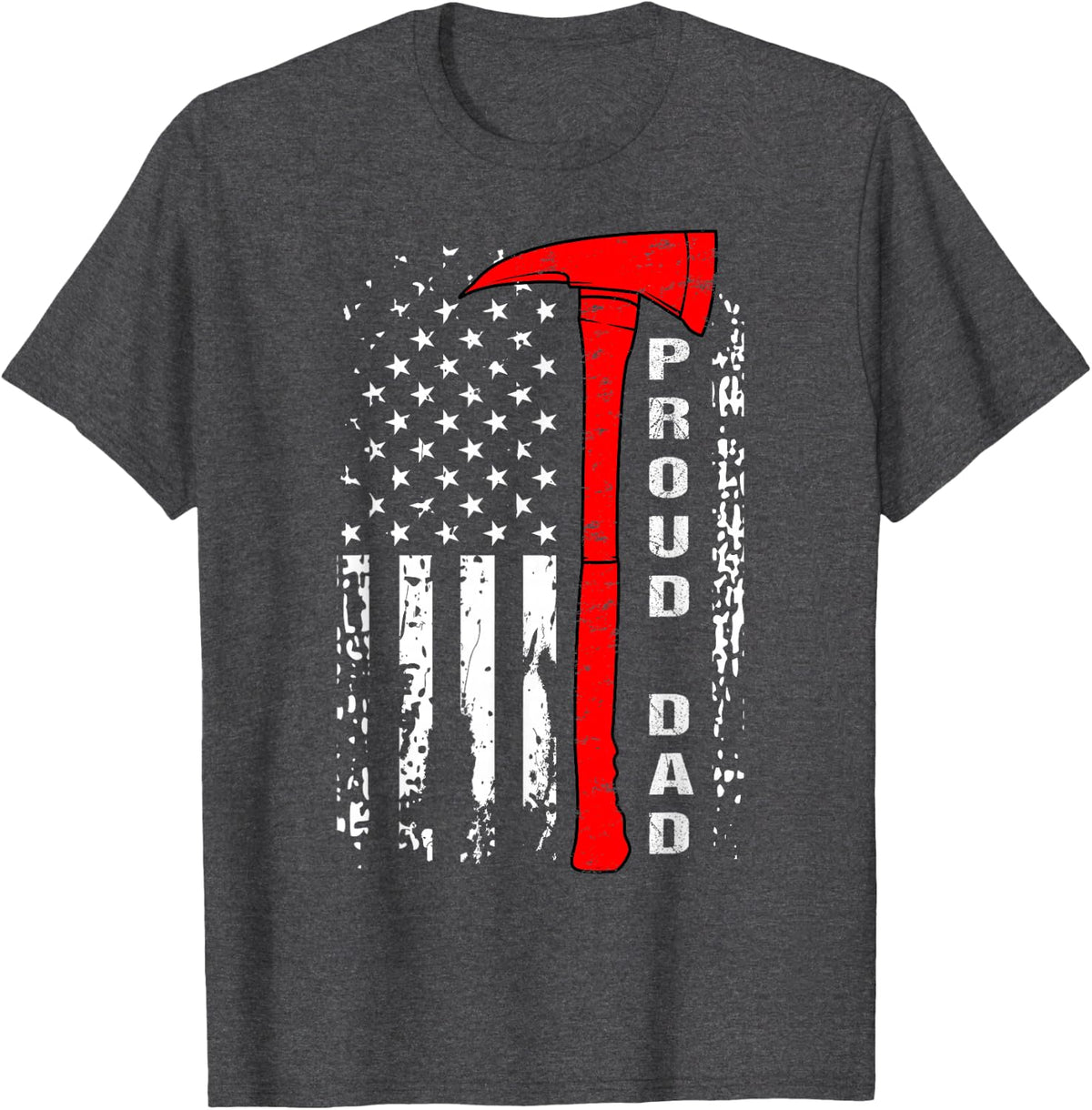 Proud Dad of Brave Firefighter T-Shirt for Dads - Firefighter Dad Tee - Dark Heather Grey