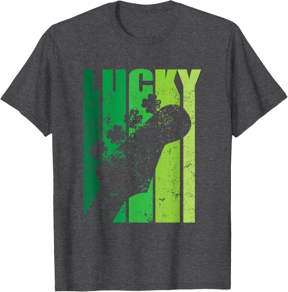 Lucky Irish Shamrock Guitar T-Shirt St Patricks's Day - Dark Heather Grey
