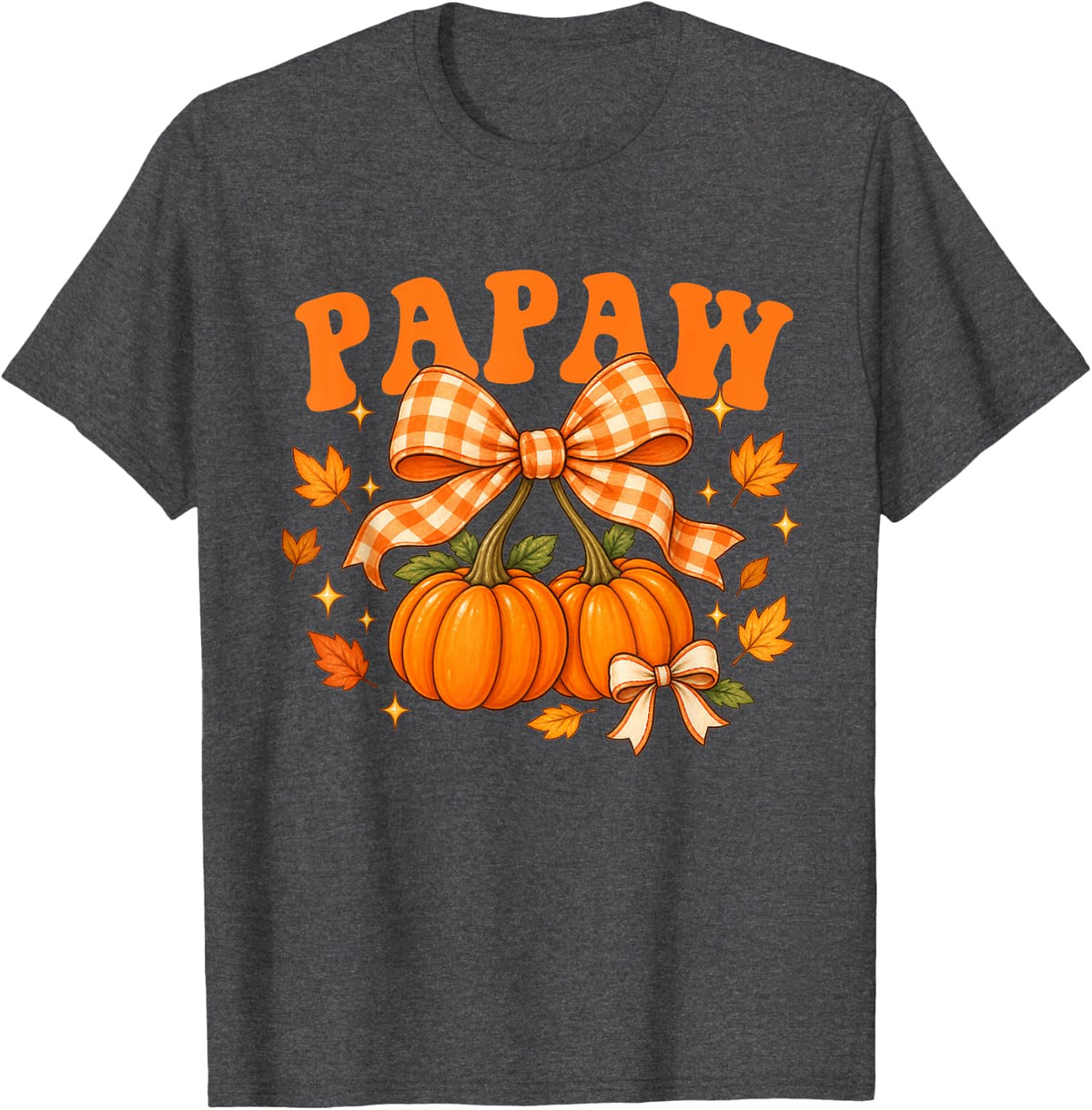 Papaw Pumpkin Fall Coquette Bow Thanksgiving T-Shirt - Dark Heather Grey