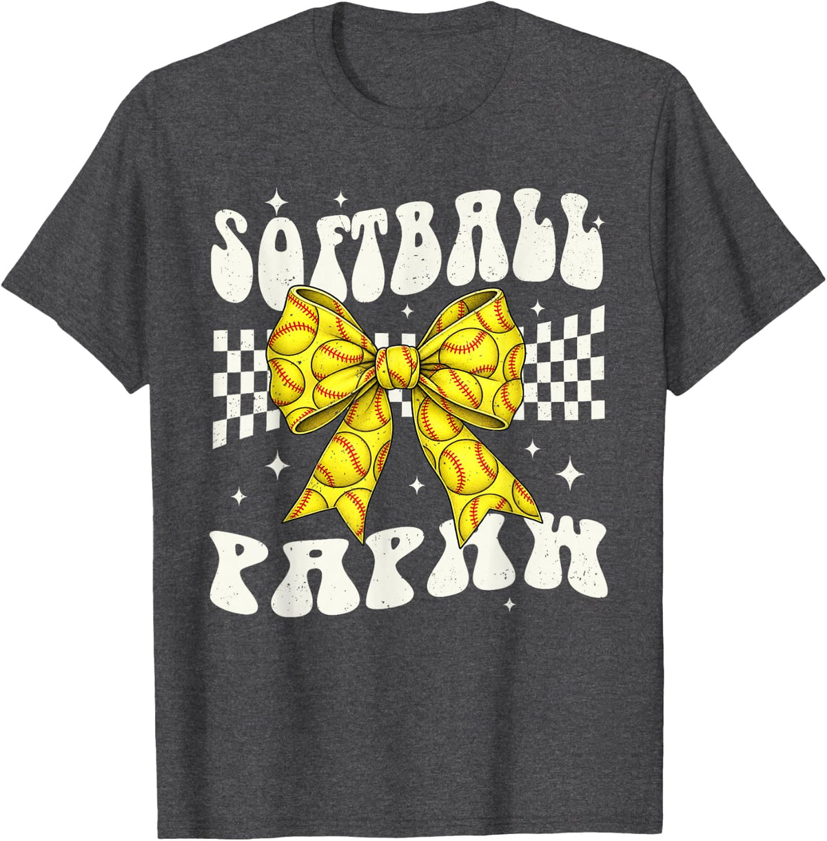 Softball Papaw Coquette Bow Family Matching T-Shirt - Dark Heather Grey