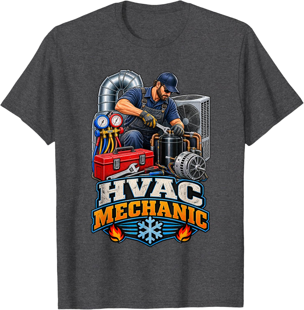 Funny HVAC Mechanic Heating Cooling Repair Tech T-Shirt - Dark Heather Grey