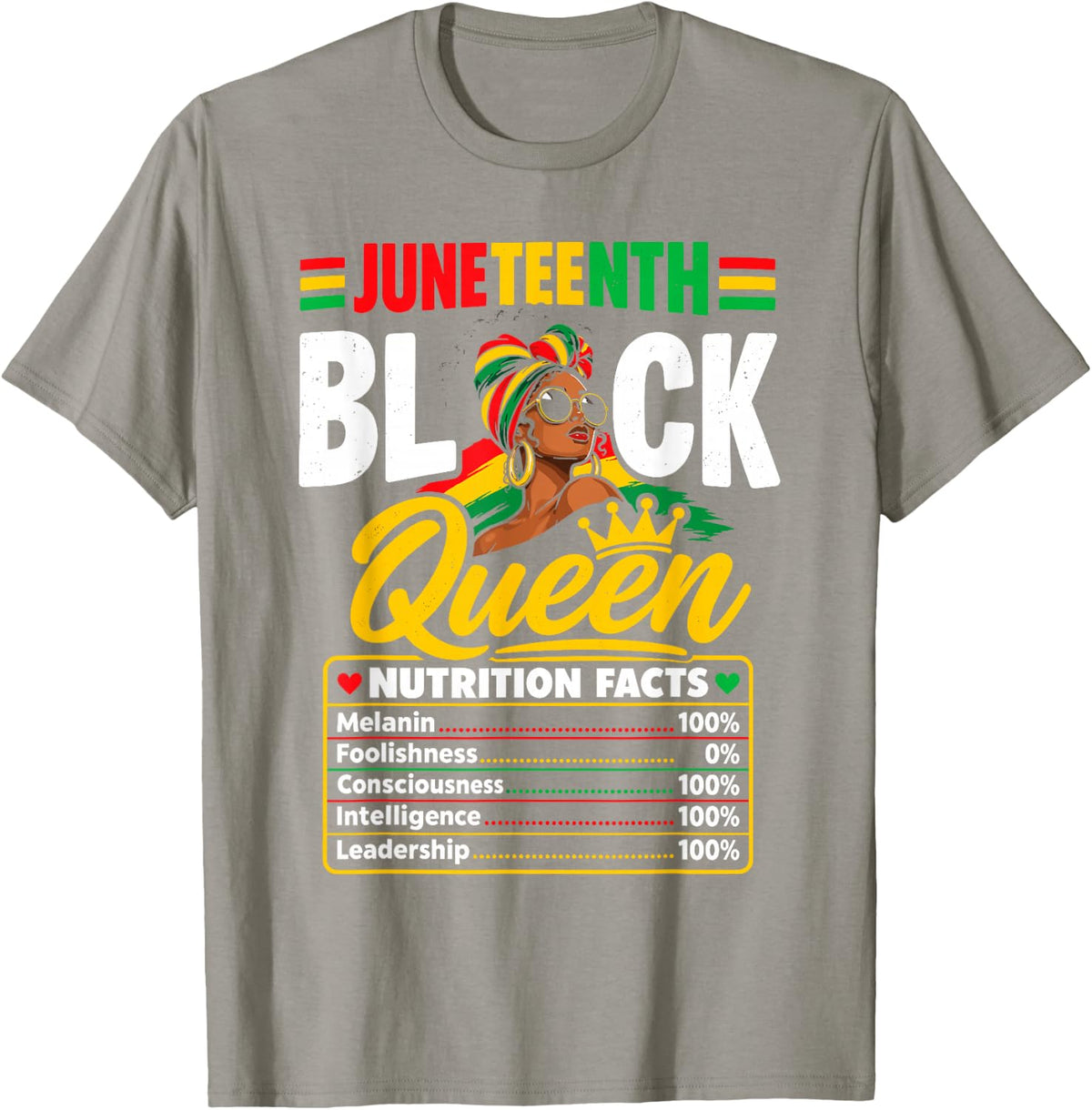 Juneteenth Black Queen Nutrition Facts T-Shirt - Slate Grey