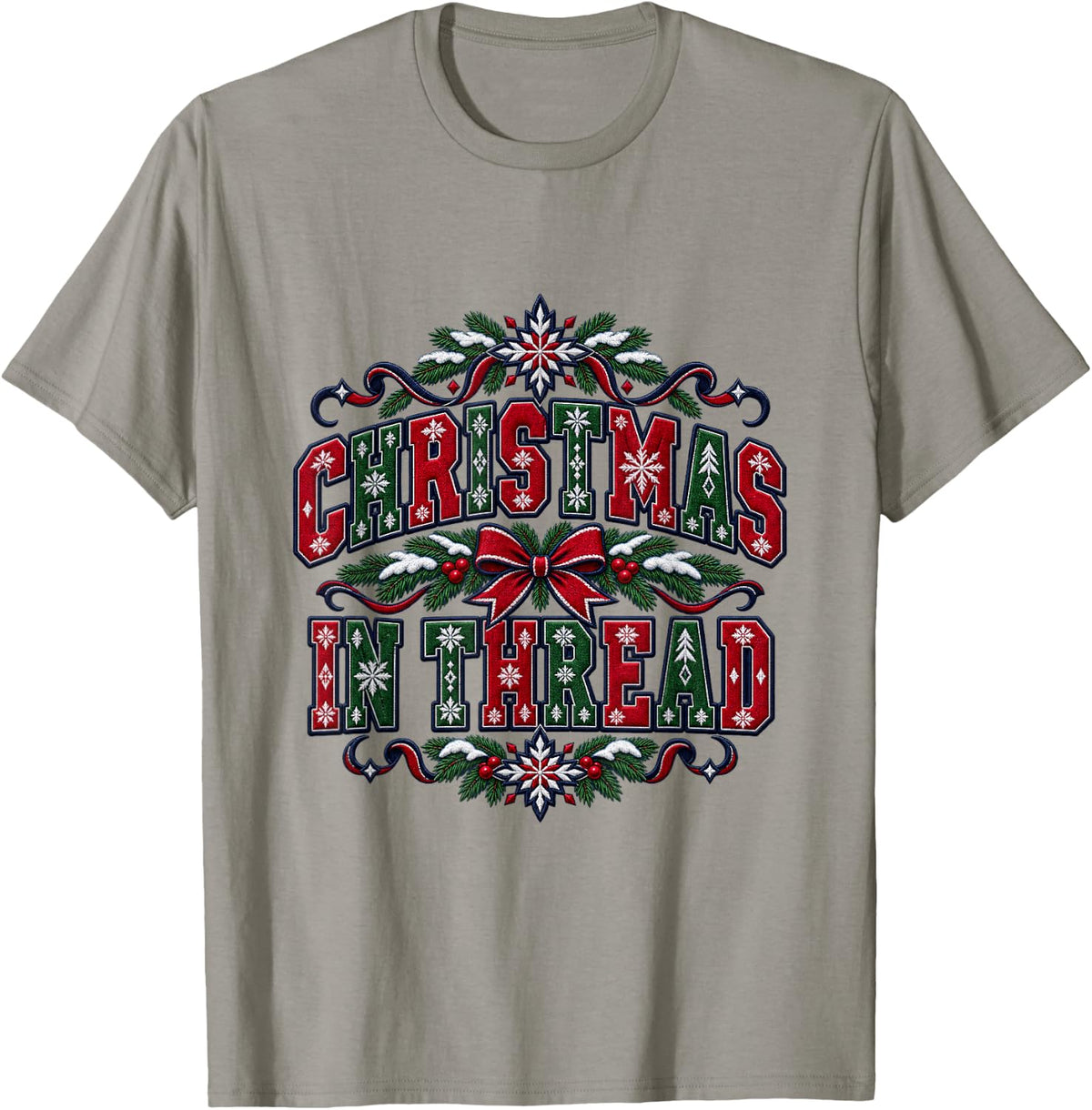 Christmas in Thread Embroidery Style T-Shirt - Slate Grey