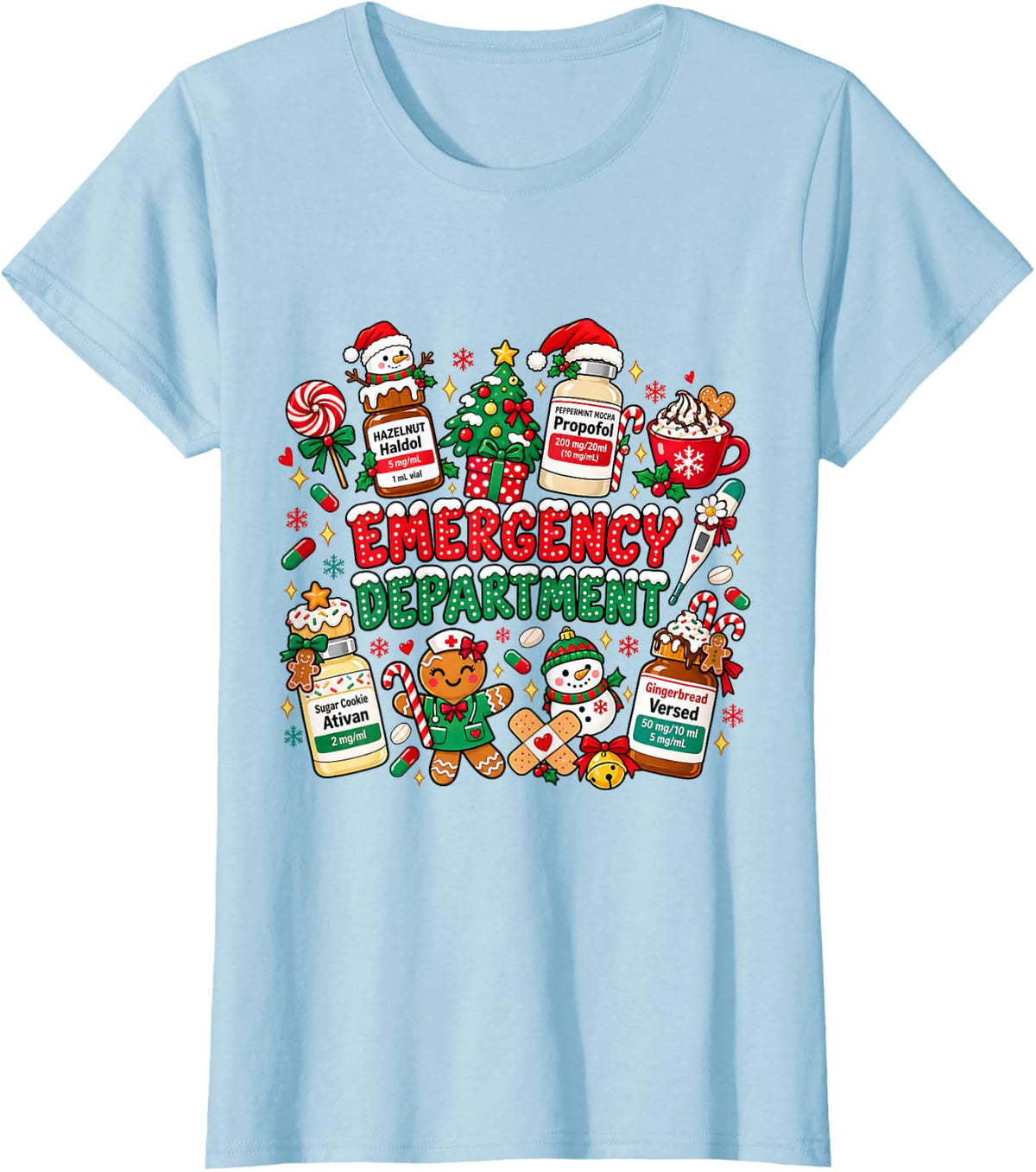 Cute Pharmacy Tech Winter Nursing Squad Festive Designs T-Shirt - Baby Blue