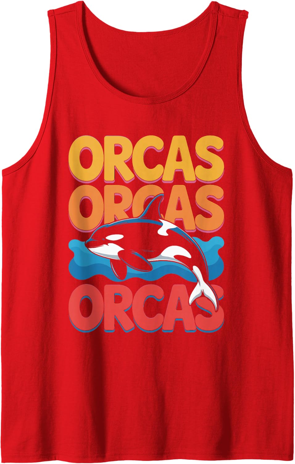 Retro Orca Repeat Groovy Ocean Design Tank Top - Red