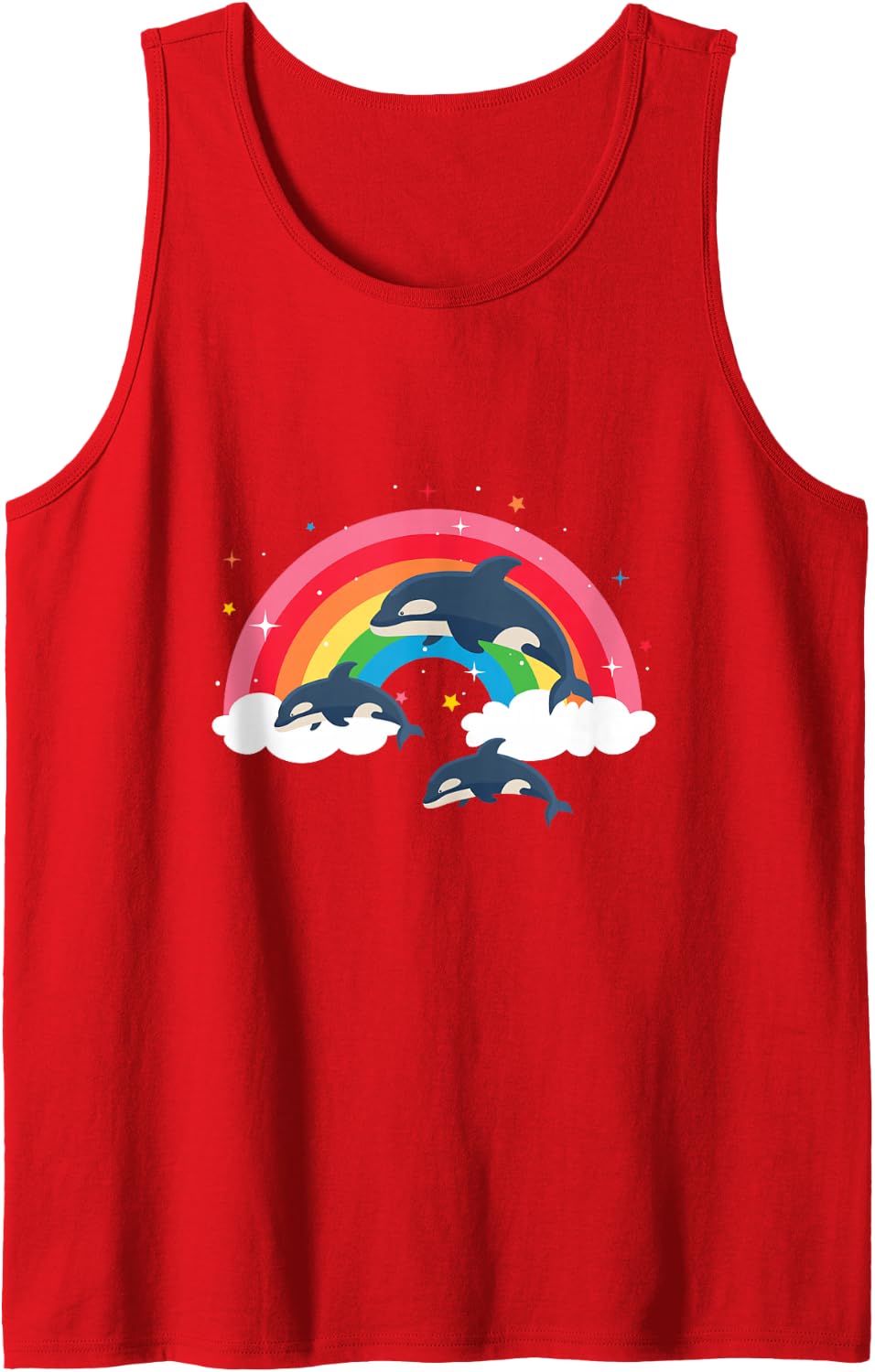 Orca Whales Rainbow Orcas Lover Sleeveless Tank Top - Red