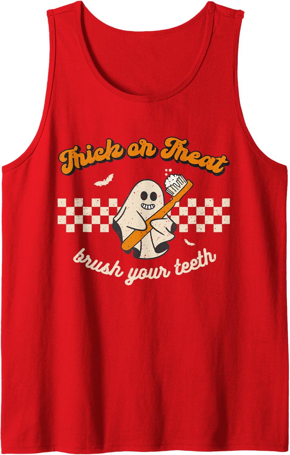 Trick Or Treat Brush Your Teeth Dentist Halloween Costume Sleeveless Tank Top - Red