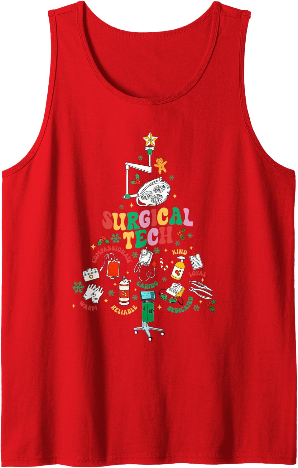Surgical Tech Nurse Surgical Technologist Christmas Tree Sleeveless Tank Top - Red