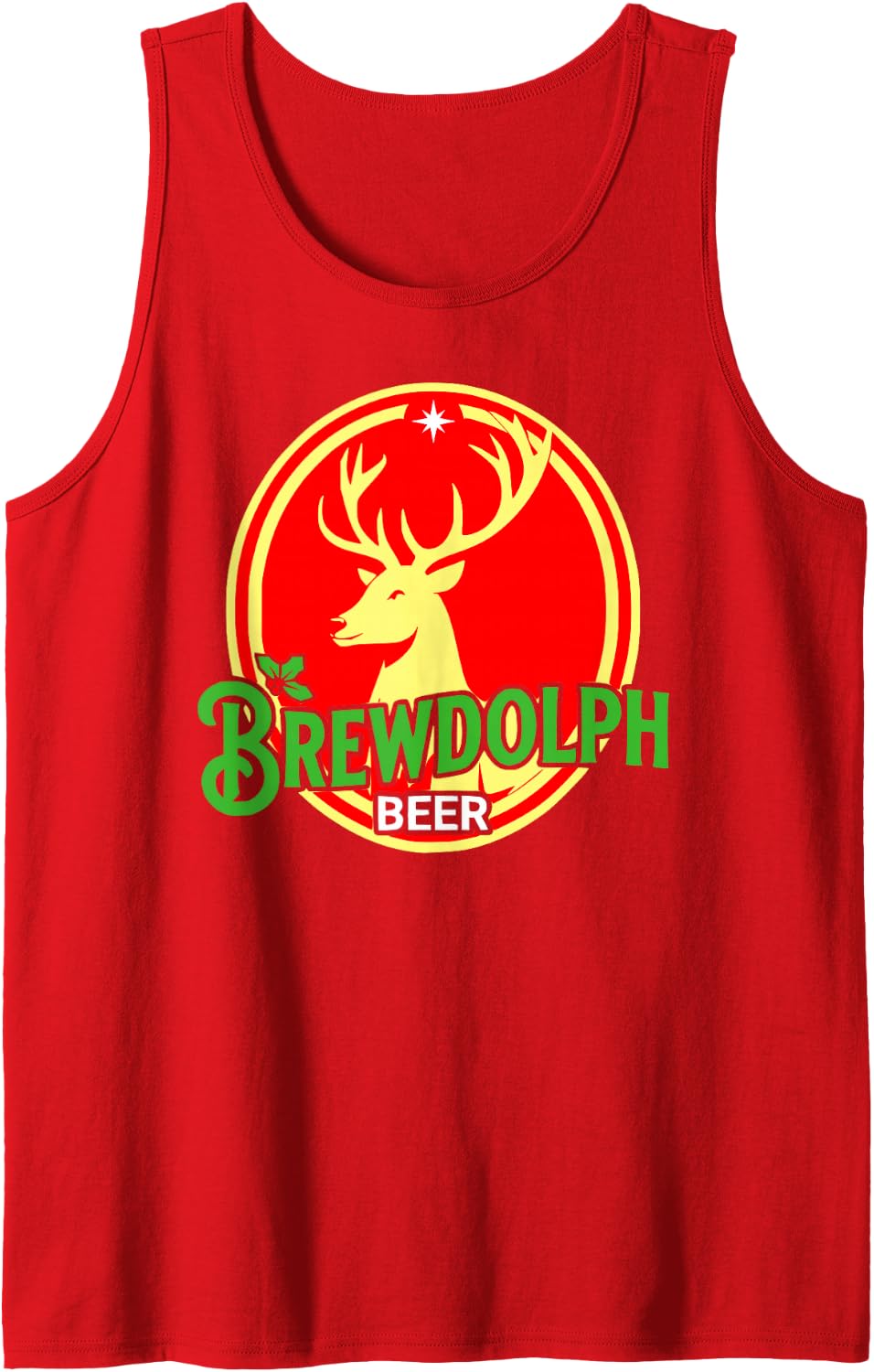 Brewdolph Funny Reindeer Holidays Christmas Beer Drinking Sleeveless Tank Top - Red