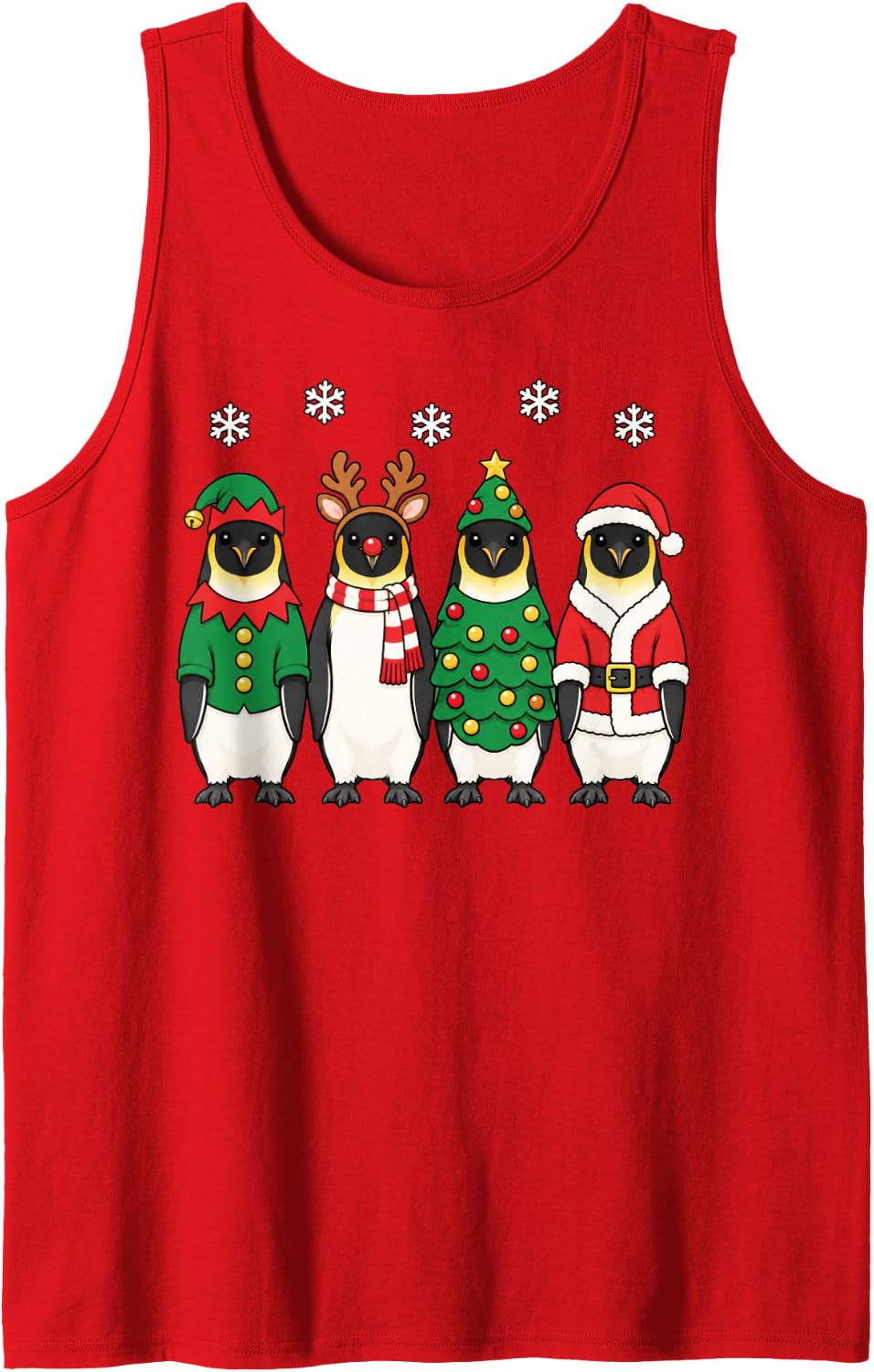 Penguin Christmas Reindeer Santa Sleeveless Tank Top - Red