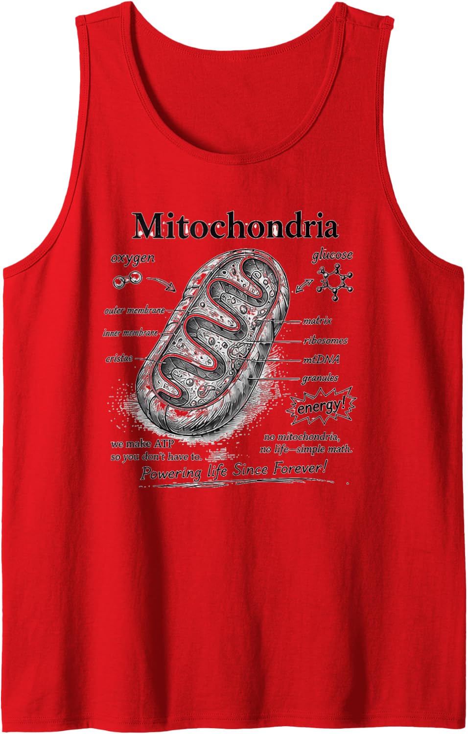 Biology Teacher Tshirt Mitochondria Funny Cell Science Lab Sleeveless Tank Top - Red