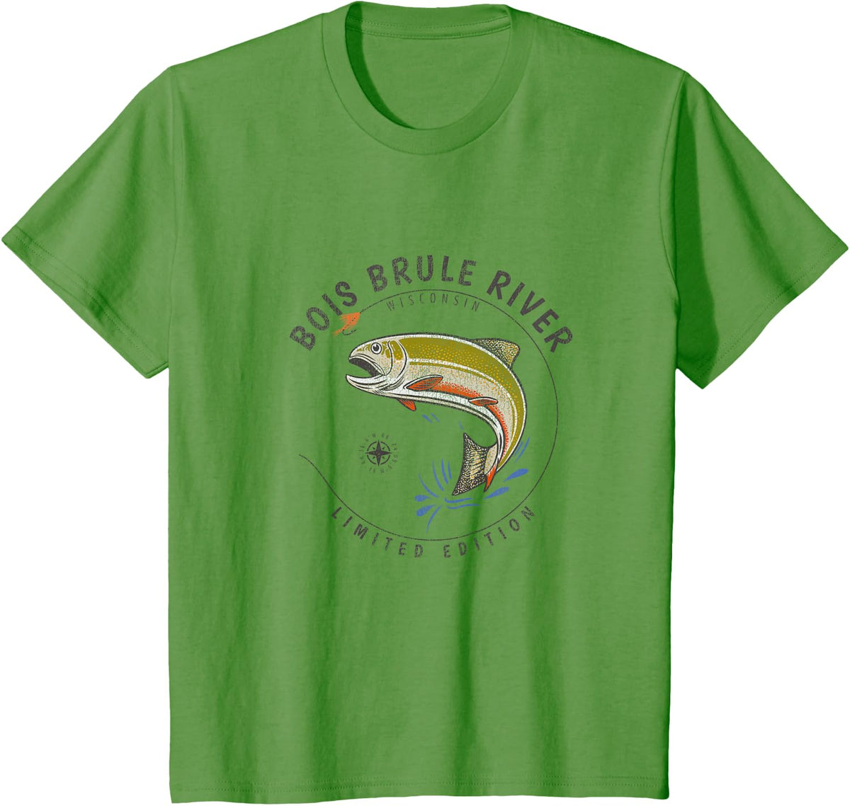 Bois Brule River Wisconsin Fly Fishing Souvenir Bois Brule T-Shirt - Grass Green