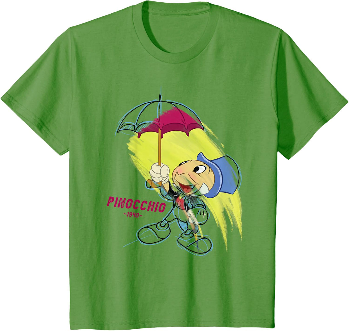 Disney Ink and Paint Jiminy Cricket from Pinocchio 1940 T-Shirt - Grass Green