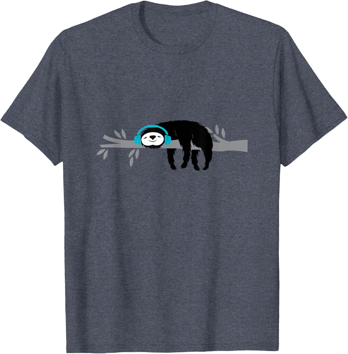 Cute Sloth Animal Lover with Headphones T-Shirt - Heather Blue