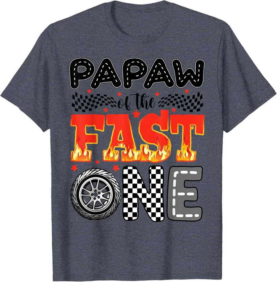 Papaw of The Fast One Racing Car 1st Birthday Boy T-Shirt - Heather Blue