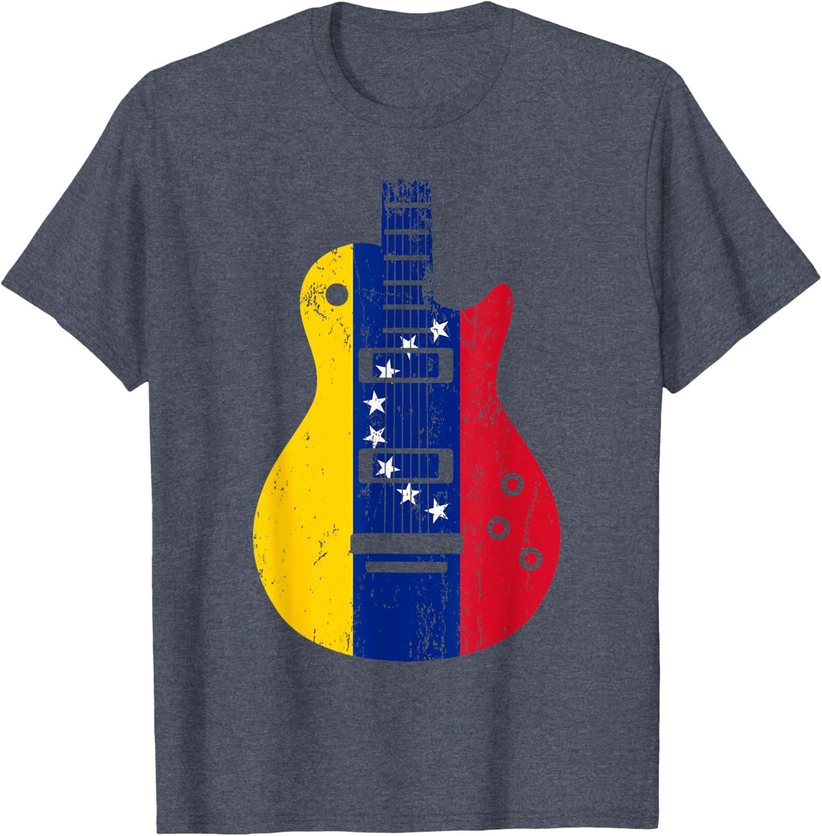 Venezuela Flag Guitar Vintage Musician T-Shirt - Heather Blue