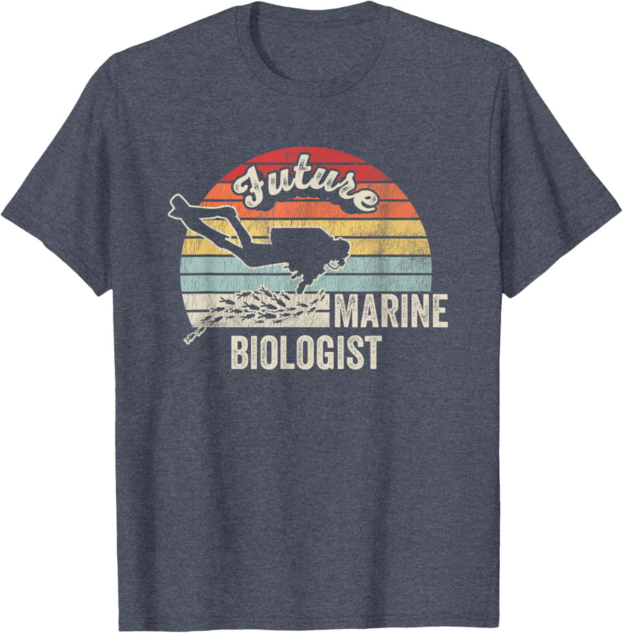 Future Marine Biologist Retro Scuba Diver Ocean Graphic T-Shirt - Heather Blue