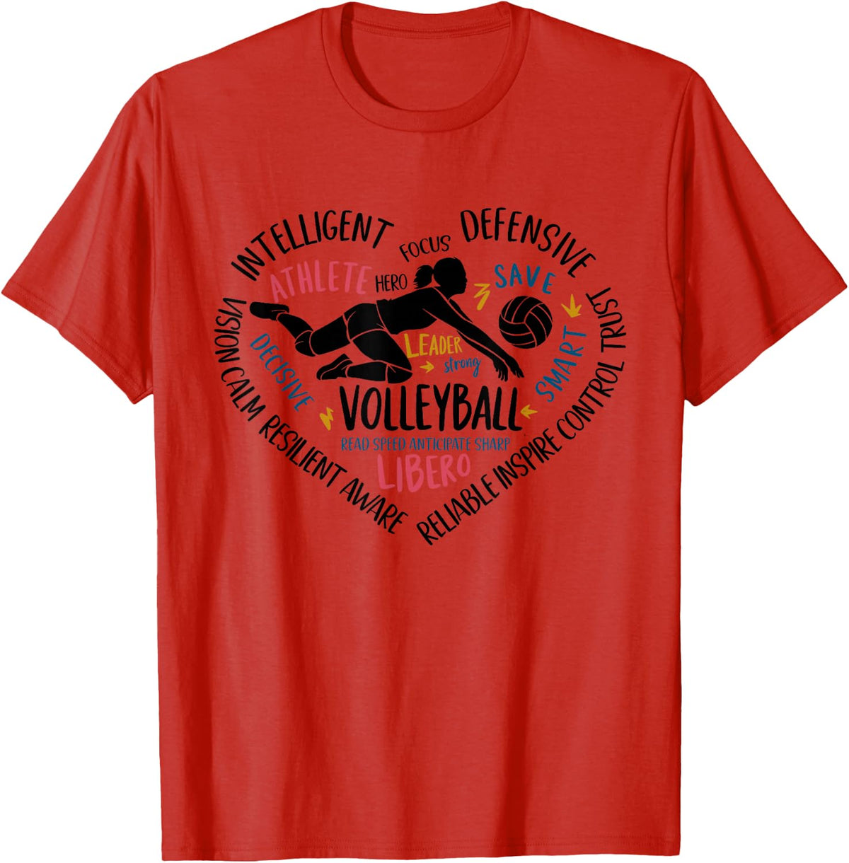 Girls Volleyball Libero Heart Volley for Teens Women T-Shirt - Red