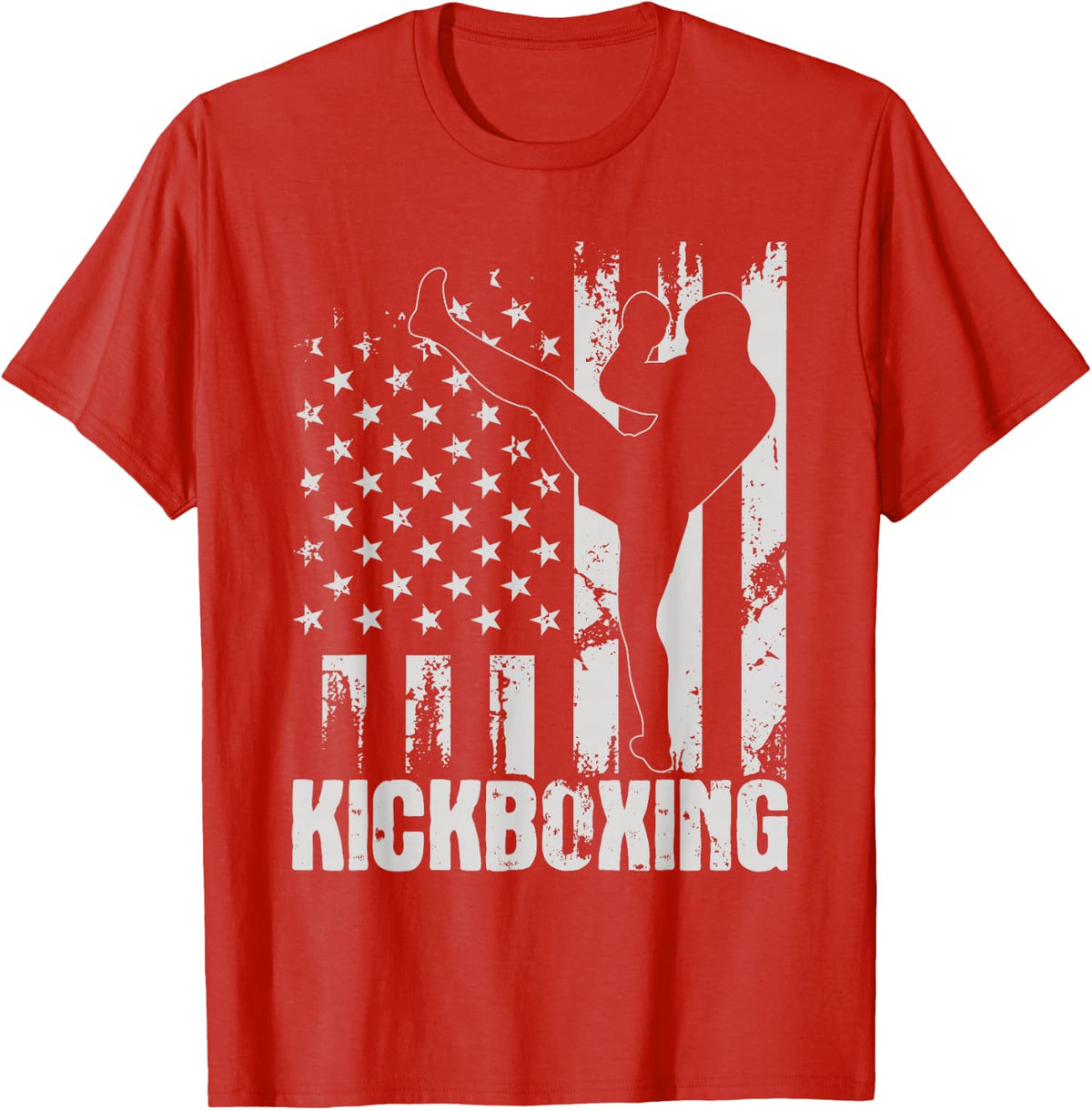 Kickboxing - USA American Flag Kickboxer Combat Self Defense T-Shirt - Red