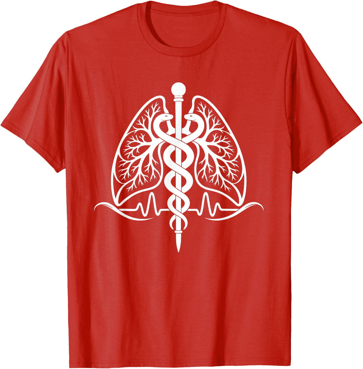 Respiratory Care Lung Caduceus with Heartbeat T-Shirt - Red
