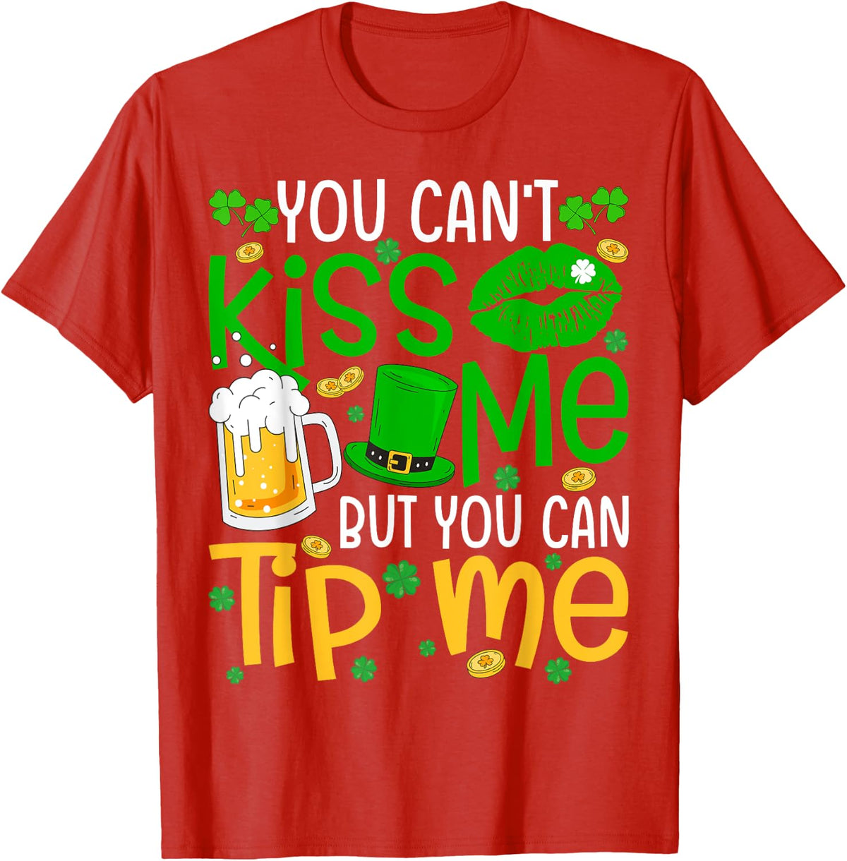 St Patrick's Day Lucky Shamrock Waitress Bartender Waiter T-Shirt - Red