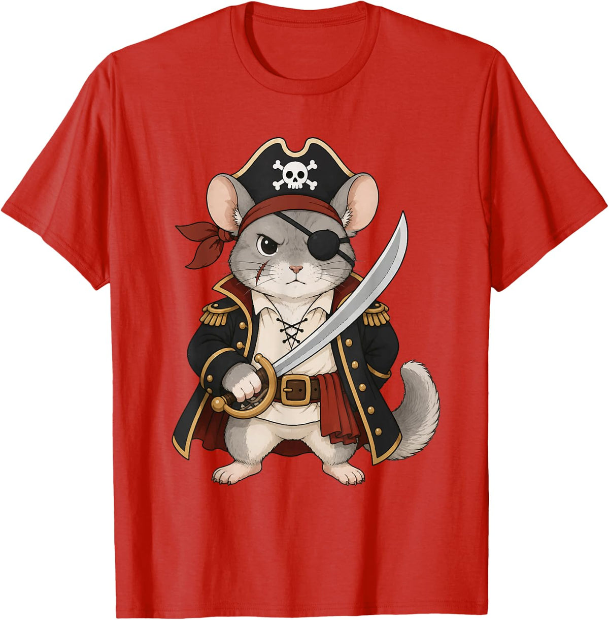 Chinchilla Pirate Halloween Costume Captain Funny T-Shirt - Red