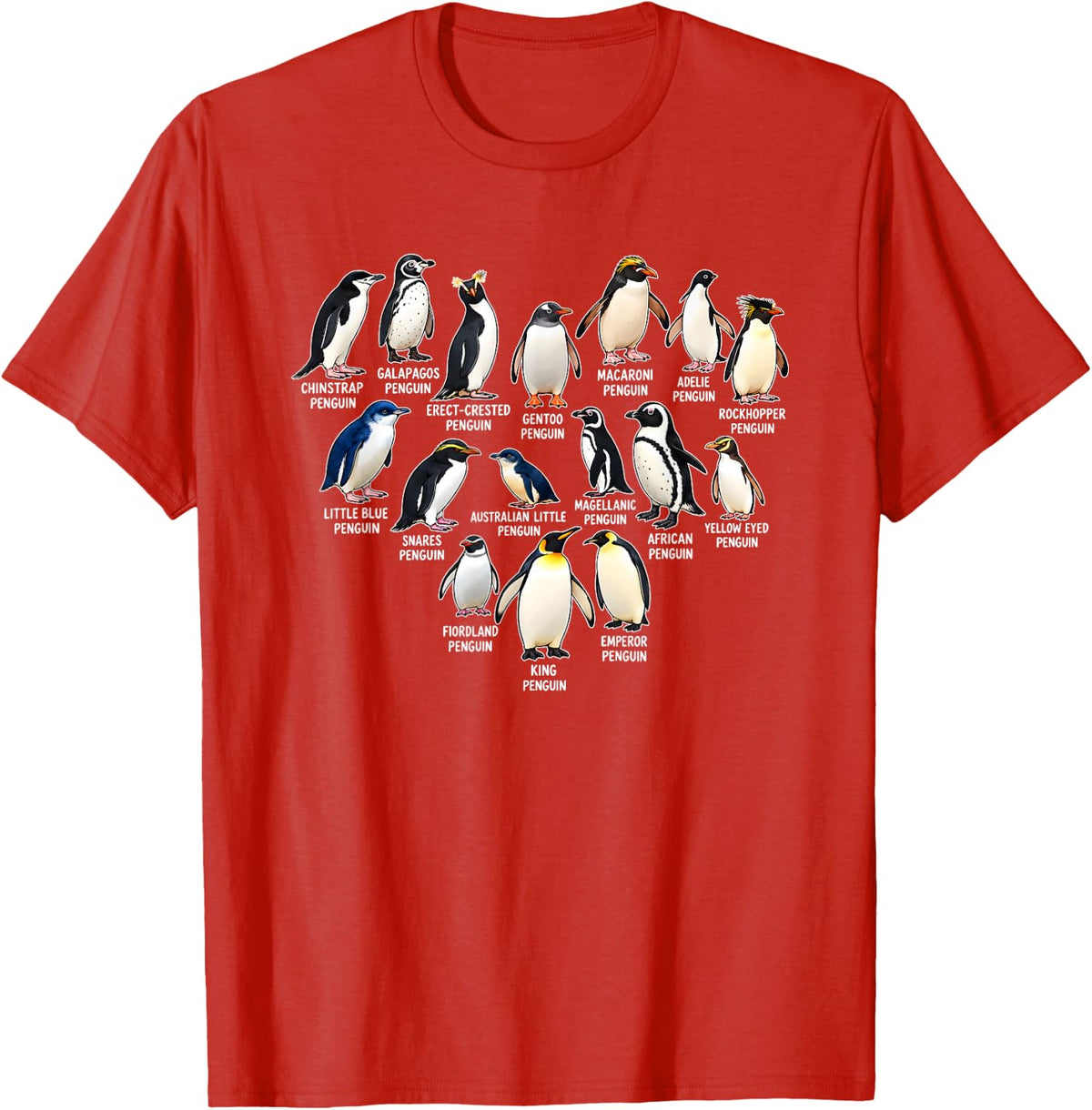 Heart Shape Collection of Various Penguin Species T-Shirt - Red