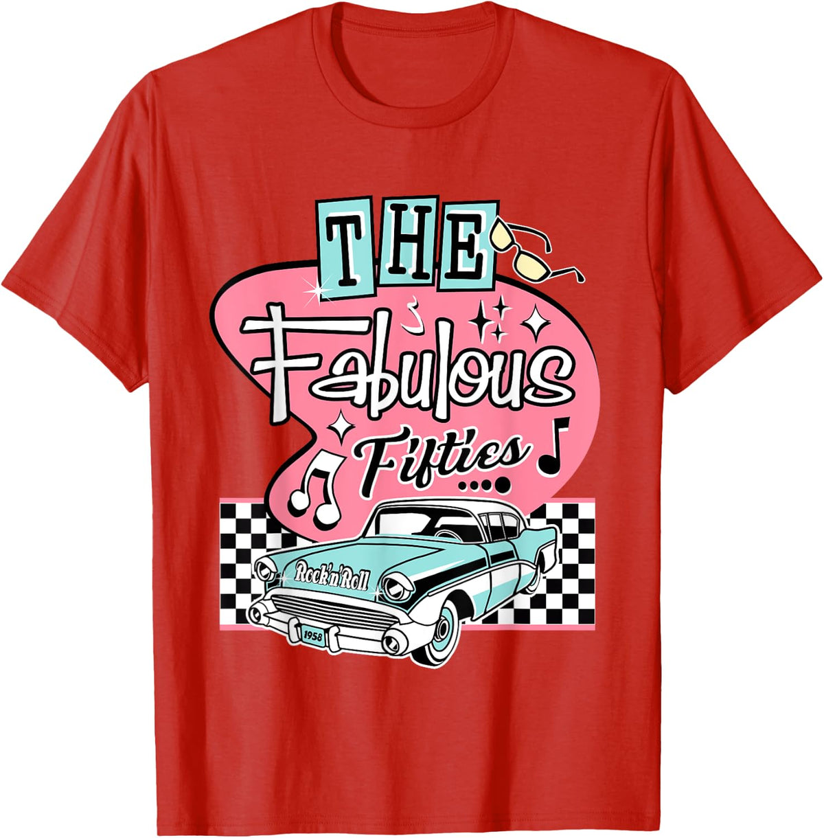 1950s Sock Hop Dance Retro 50s Costume Rockabilly Doo Wop T-Shirt - Red