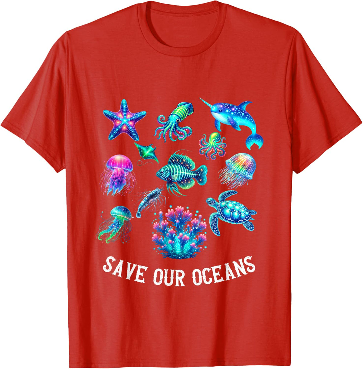 Save Our Oceans Ocean Conservation Marine Life T-Shirt - Red