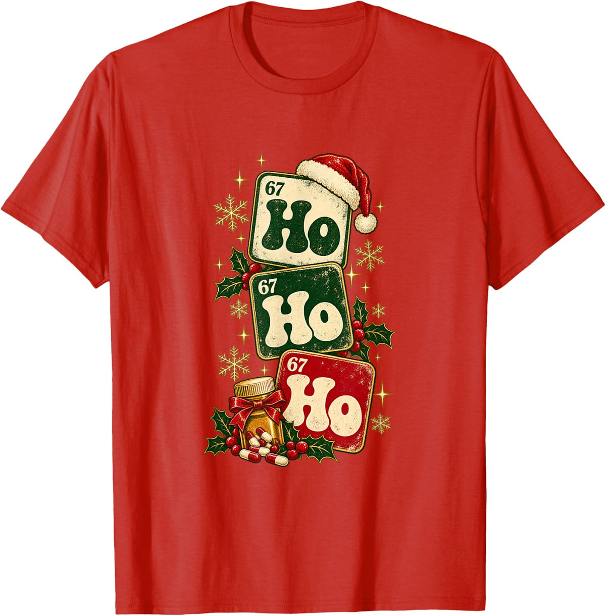 Periodic Table Pharmacist Christmas T-Shirt - Red