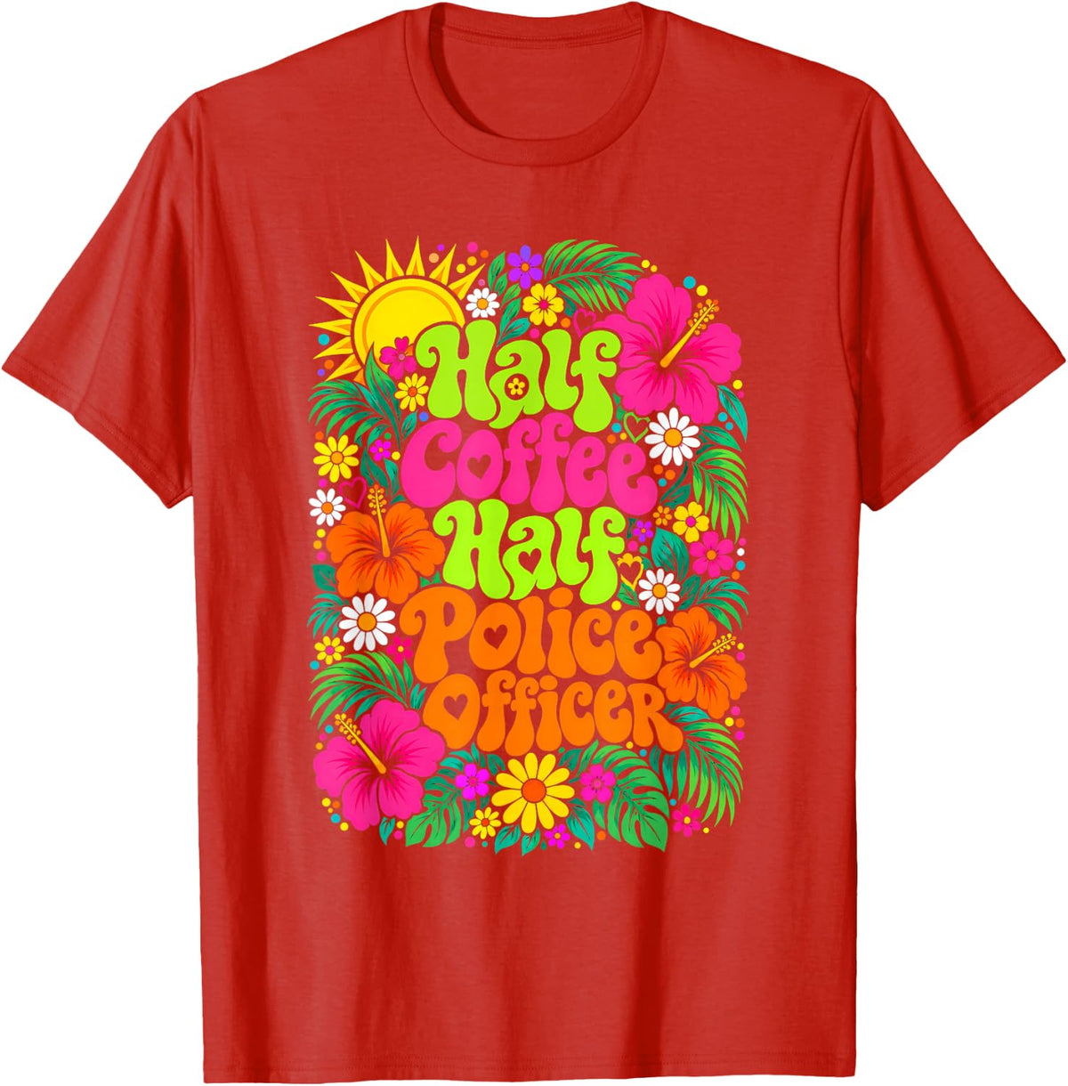 Half Coffee Half Police Officer T-Shirt - Red