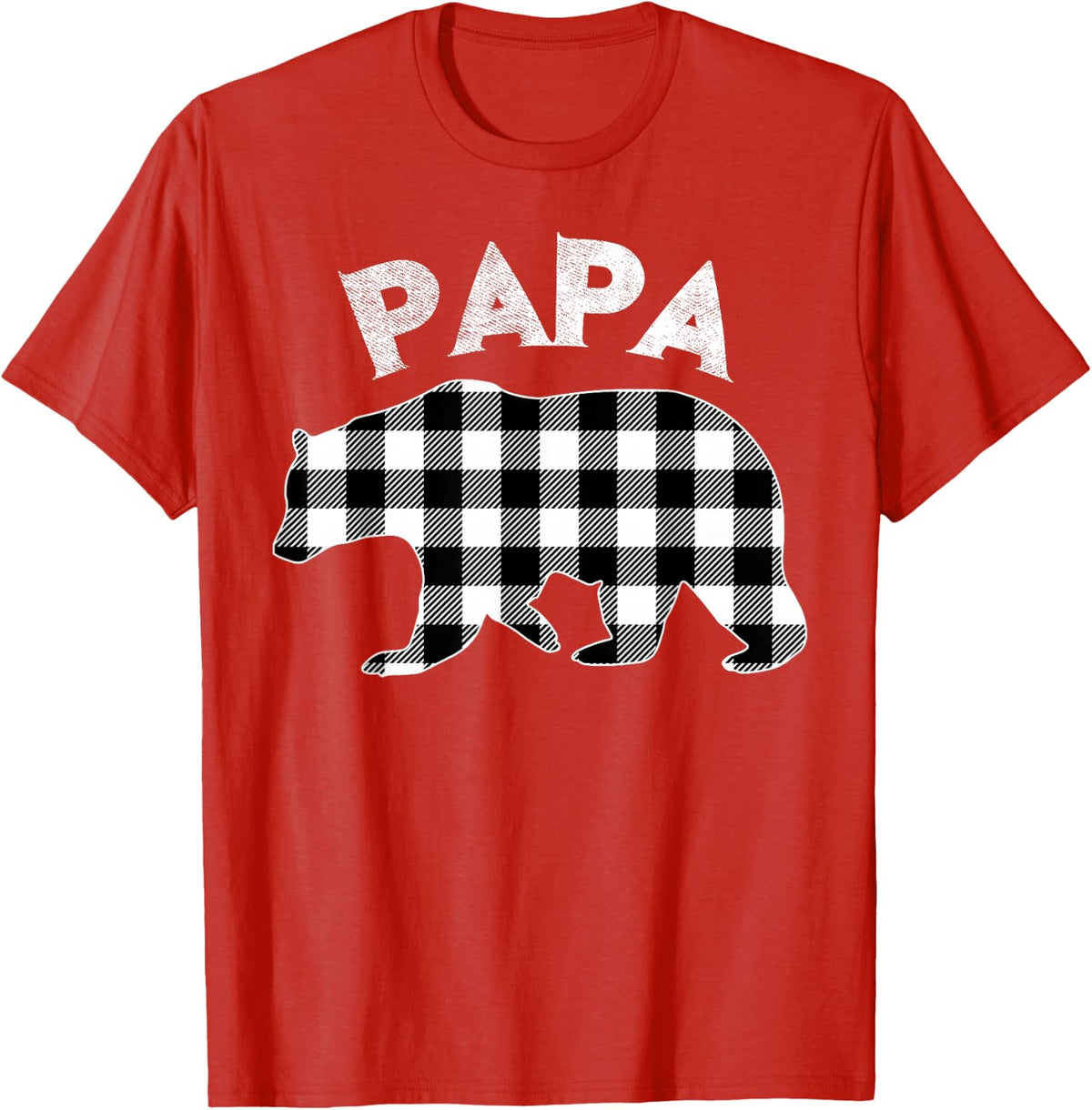 Black And White Buffalo Plaid Papa Bear Christmas Pajama T-Shirt - Red