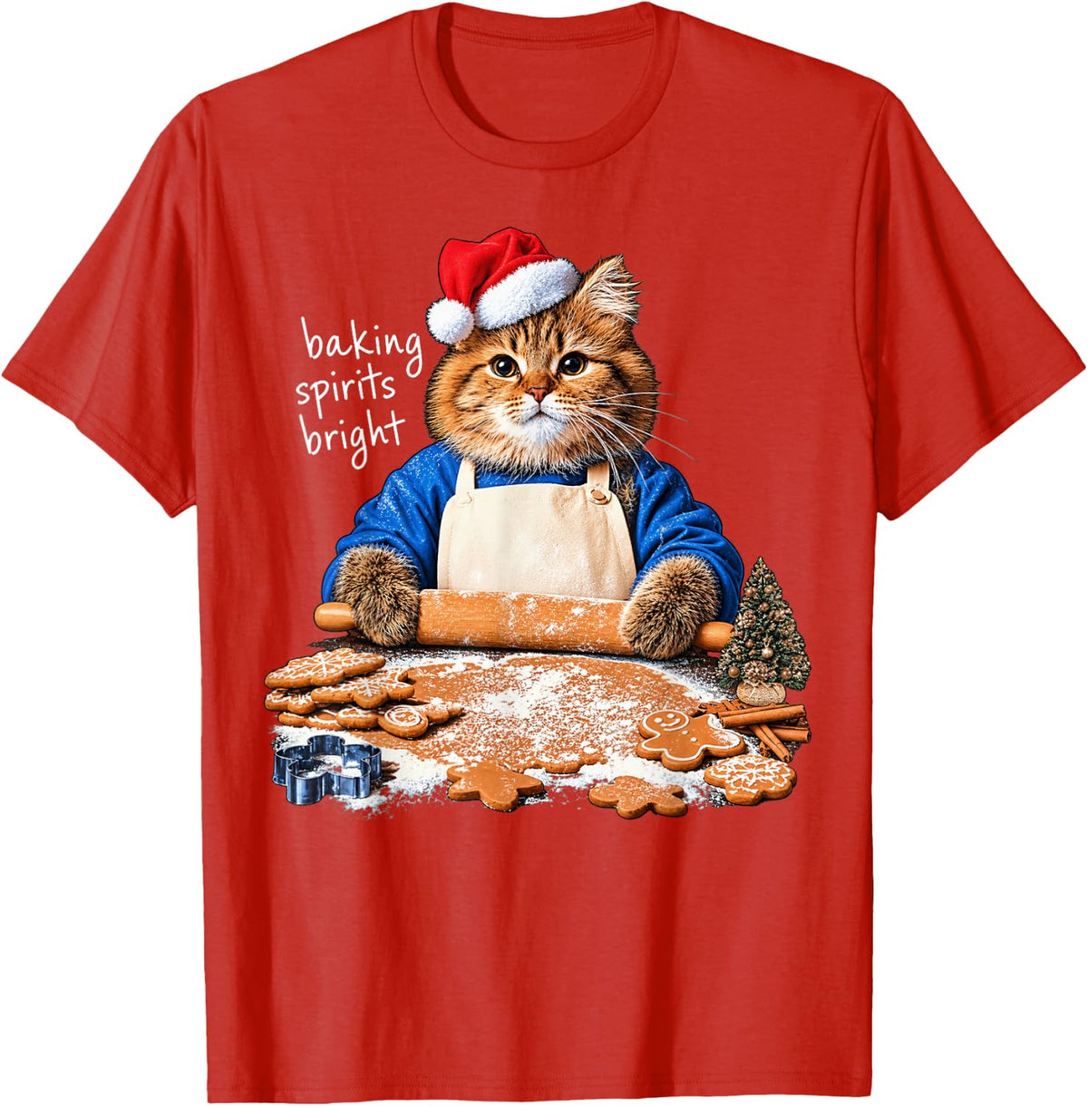 Christmas Cat Kitty Baking Gingerbread Cookie Xmas Cat Lover T-Shirt - Red