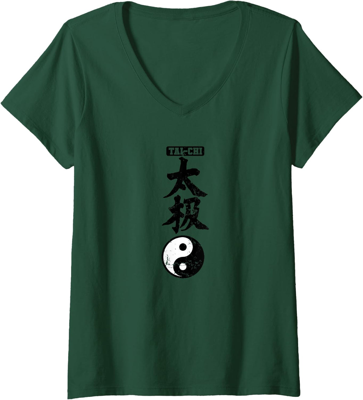 Women's Tai Chi Chinese Characters Yin Yang V-Neck T-Shirt - Dark Green