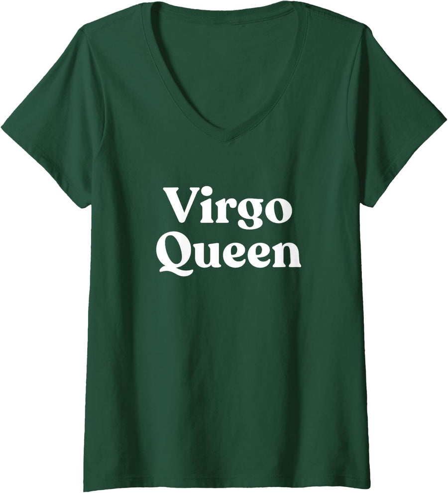 Women's Virgo Queen Horoscope Astrology V-Neck T-Shirt - Dark Green