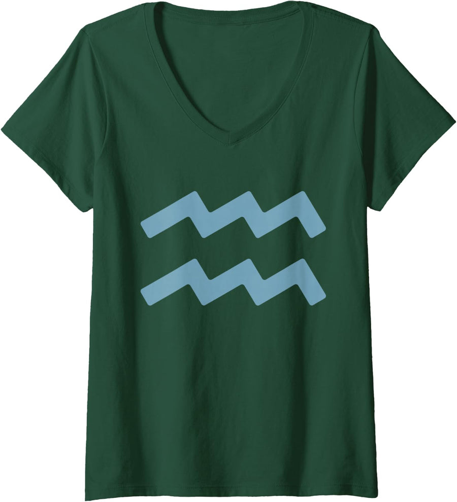 Women's Aquarius Zodiac Symbol Astrology Horoscope Sign Design V-Neck T-Shirt - Dark Green