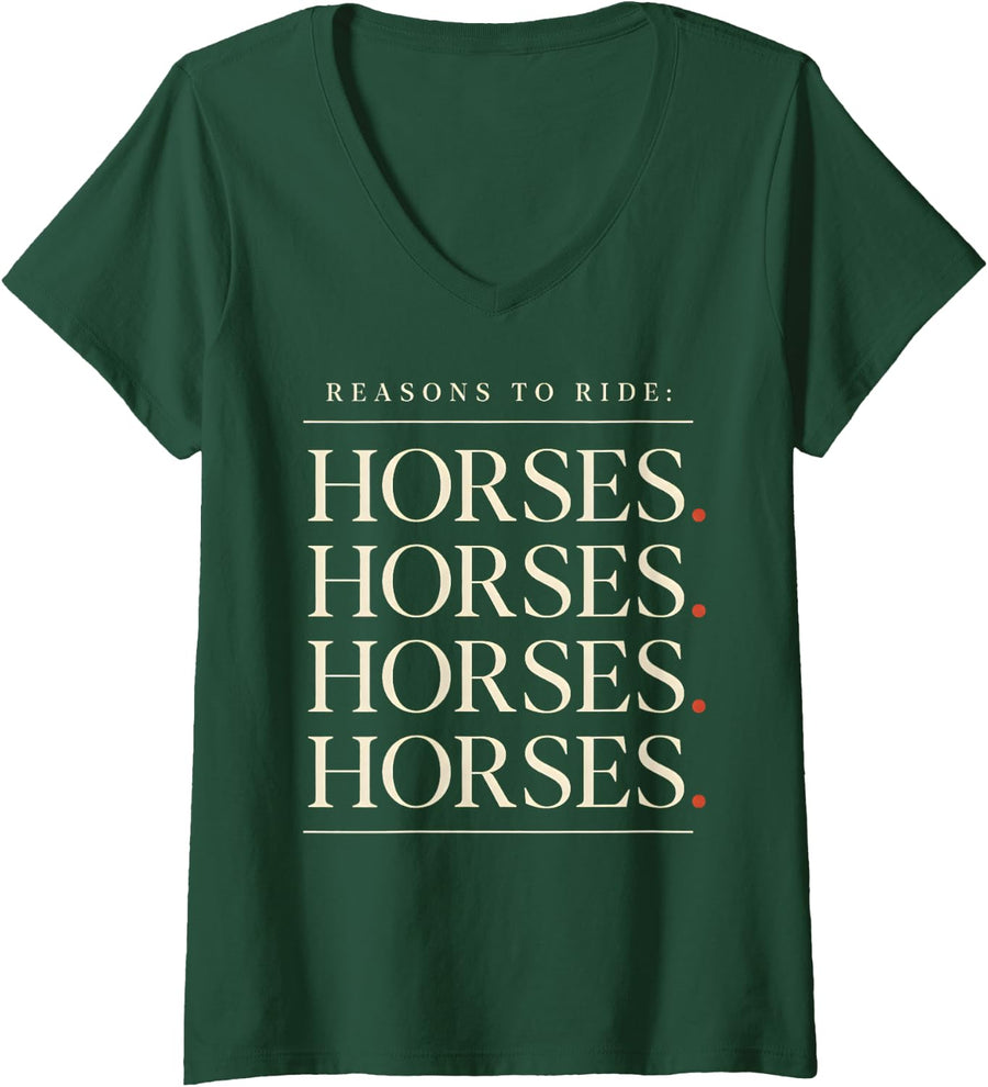 Women's Equestrian Mom Reasons to Ride Horses Horse Lover V-Neck T-Shirt - Dark Green